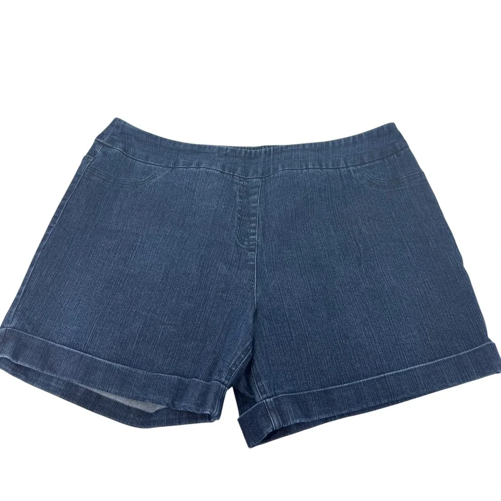 Soft Surroundings Dark Wash Pull‎ On Denim Shorts Cuffed Hem PXL Dark Indigo